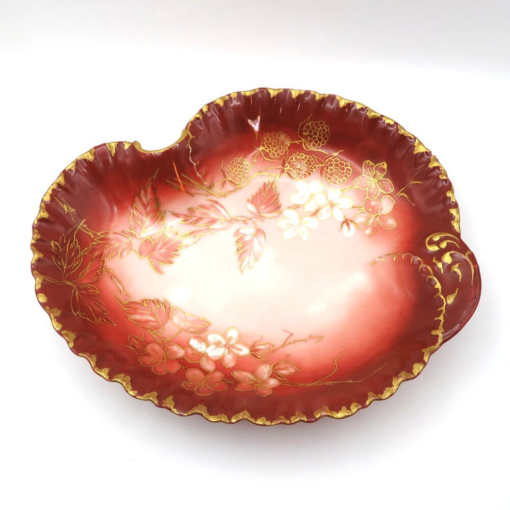 Antique Haviland & Co Limoges France Hand Painted Red Gold Gilt Serving Dish